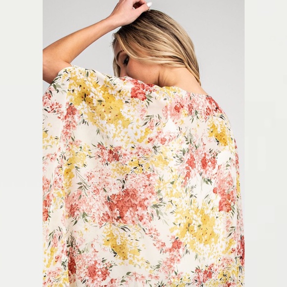 Floral Print Open Front Boho Kimono - Picture 3 of 4